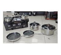 Royal Swiss® Batterie de Cuisine 12 Pièces en Acier Inoxydable - Revêtement Antiadhésif Nid d’Abeille - Sans PFAS - Compatible Induction & Tous Feux (12, Pfannenset)
