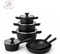 Batterie de cuisine 10 pièces en aluminium forgé, compatible avec l'induction, avec couvercles en verre et revêtement antiadhésif Royal Swiss