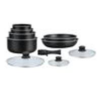 Batterie de cuisine 10 pieces revêtement pierre avec manche amovible - noir Herzberg HA04630-BLK Noir G