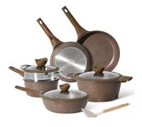 Batterie de cuisine 14 pièces avec cuiseur à vapeur Antiadhésif en Granit marron Just perfecto JL-26