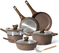 Batterie de cuisine 14 pièces avec cuiseur à vapeur Antiadhésif en Granit marron Just perfecto JL-26