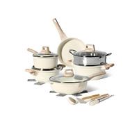 Just Perfecto – Batterie de cuisine JL-779 15 pièces antiadhésif en granit avec cuiseur vapeur – beige