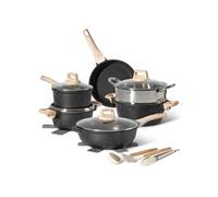 Batterie de cuisine 15 pièces avec cuiseur à vapeur Antiadhésif en Granit noir - Tous feux dont induction JL-780