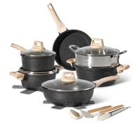 Batterie de cuisine 15 pièces avec cuiseur à vapeur Antiadhésif en Granit noir - Tous feux dont induction Just perfecto JL-780