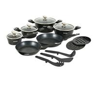 Herzberg HG-METBK15 : ensemble de 15 pièces de batterie de cuisine avec revêtement en marbre - Noir