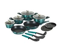 Batterie De Cuisine 15 Pièces Avec Revêtement En Marbre Bleu Herzberg Hgmetbl15-Blu