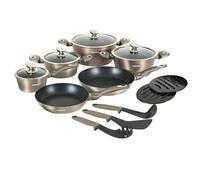 Herzberg HG-METCR15 : ensemble de 15 pièces de batterie de cuisine à revêtement marbré - Carbon