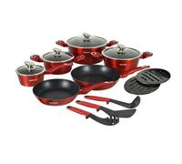 Herzberg HG-METRD15 : Set de 15 pièces de batterie de cuisine avec revêtement en marbre - Rouge