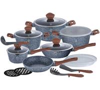 Ensemble de Casseroles Berlinger Haus 18 Pièces Granit Gris avec Poignées en Silicone Effet Bois