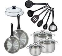 Batterie de cuisine 2 poêles 20/24 cm et couvercle, 3 faitouts 16/20/24 cm et 6 ustensiles Fackelmann Geneva