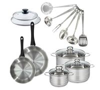 Batterie de cuisine 2 poêles 20/24 cm et couvercles, 3 faitouts 16/20/24 cm et 6 ustensiles Fackelmann Geneva