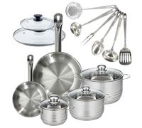 Batterie de cuisine 2 poêles 20/28 cm et couvercles, 3 faitouts 16/20/24 cm et 6 ustensiles Fackelmann Eterna