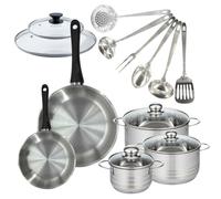 Batterie de cuisine 2 poêles 20/28 cm et couvercles, 3 faitouts 16/20/24 cm et 6 ustensiles Fackelmann Geneva