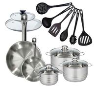 Batterie de cuisine 2 poêles 20/28 cm et couvercles, 3 faitouts 16/20/24 cm et 6 ustensiles Fackelmann Eterna