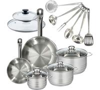 Batterie de cuisine 2 poêles 20/28 cm et couvercles, 3 faitouts 16/20/24 cm et 6 ustensiles Fackelmann Eterna