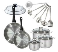 Batterie de cuisine 2 poêles 24/28 cm et couvercles, 3 faitouts 16/20/24 cm et 6 ustensiles Fackelmann Geneva