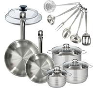 Batterie de cuisine 2 poêles 24/28 cm et couvercles, 3 faitouts 16/20/24 cm et 6 ustensiles Fackelmann Eterna