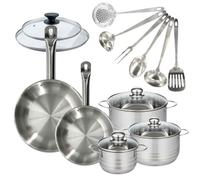 Batterie de cuisine 2 poêles 24/28 cm et couvercles, 3 faitouts 16/20/24 cm et 6 ustensiles Fackelmann Eterna