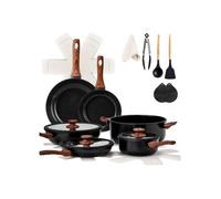 Batterie de cuisine 20 pièces - ALIGHTUP - Poêles 20 24 28cm, Casseroles 18cm, Sauteuse 28cm, Faitout 28cm,Accessoires riches - Noir