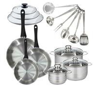 Batterie de cuisine 3 poêles 20/24/28 cm et couvercles, 3 faitouts 16/20/24 cm et 6 ustensiles Fackelmann Geneva