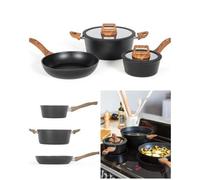 Batterie De Cuisine 5 Pièces 1 Casserole Avec Couvercle En Verre 16 X 7 Cm, 1 Poêle 24 X 5 Cm Et 1 Faitout Avec Couvercle 24 X 10 Cm