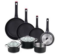 Batterie de cuisine 5 pièces Ø16Ø20Ø24 avec couvercles + jeu de poêles Ø20Ø24Ø28Ø30 aluminium fondu San Ignacio