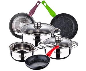 Batterie de cuisine 5 pièces SAN IGNACIO Cassel, acier inoxydable, avec jeu de poêles (20/24/28 cm) SAN IGNACIO Jolie en aluminium forgé