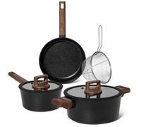 Batterie de cuisine 6 pièces à revêtement marbré avec couvercles tous feux dont induction Noir Just perfecto JL-332