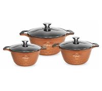 Batterie de cuisine 6 pièces avec revêtement marbré, compatible induction - 20/24/28 cm, marron