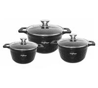 Batterie de cuisine 6 pièces avec revêtement marbré, compatible induction - 20/24/28 cm, noir