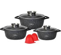 Batterie de cuisine 6 pièces Casserole induction Fonte d'aluminium ø 20-28cm Set de casseroles avec poignées en silicone Aluminium Fonte Noir