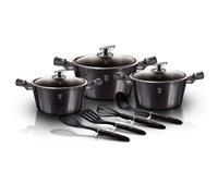 BerlingerHaus Set 10 casseroles Carbon Pro – Alu anti-adhésif, induction, couvercles en verre Gris