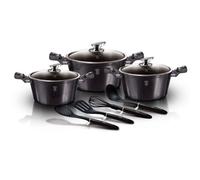 Berlinger Haus Carbon Pro Set de 10 casseroles à induction en aluminium anti-adhésif 3 casseroles Couvercle en verre Gris