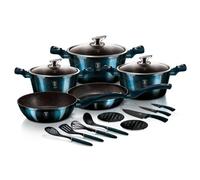 Batterie De Cuisine À Induction 17 Pièces Aluminium Antiadhésif Sans Pfoa, , Bleu Marine, Berlinger Haus, Aquamarine