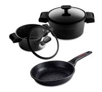 FAGOR Alutherm Set de 5 casseroles à induction anti-adhésives en aluminium 2 casseroles 1 poêle à frire Noir