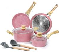 Batterie de cuisine à induction 8 pièces, rouge, antiadhésive, avec couvercles, anticorrosion, compatible avec toutes les plaques de cuisson