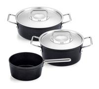 Batterie de cuisine ADAMANT, couvercles de marmite en acier inoxydable, set de 3 pc, noir, aluminium, Fissler