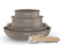 Batterie de Cuisine Arthur Martin AM9192, 5 Pièces, Aluminium Revêtement Céramique, Tous Feux Dont Induction, Taupe