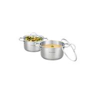 Set de 2 marmites - Tous feux dont induction - ARTHUR MARTIN - AM0155 - Acier inoxydable - Ø 24-28 cm + couvercle en verre - Inox