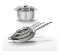 Batterie de cuisine avec 1 faitout 20 cm et 3 poêles 24/28/32 cm en inox et antiadhésive sans PFAS Elo Collection Relief Solution Brillant Aluminium|Noir