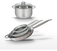 Batterie de cuisine avec 1 faitout 20 cm et 3 poêles 24/28/32 cm en inox et antiadhésive sans PFAS Elo Collection Relief Solution Brillant