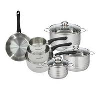 Batterie de cuisine avec 1 poêle 20 cm 3 casseroles 12/16/20 cm et 3 faitouts 16/20/24 cm en inox sans PFAS Fackelmann Généva Brillant