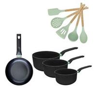 Batterie de cuisine avec 1 poêle 20 cm et 3 casseroles 16/18/20 cm sans PFAS et 5 ustensiles de cuisine Fackelmann Brandao Océan