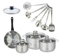 Batterie de cuisine avec 1 poêle 20 cm et 3 faitouts 16/20/24 cm avec 7 ustensiles de cuisine Fackelmann Généva Brillant Oxford avec couvercles