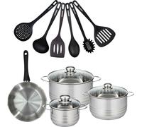Batterie de cuisine avec 1 poêle 20 cm et 3 faitouts 16/20/24 cm et 6 ustensiles de cuisine sans PFAS Fackelmann Généva Brillant Fénix