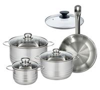 Batterie de cuisine avec 1 poêle 24 cm 1 couvercle et 3 faitouts 16/20/24 cm sans PFAS Fackelmann Eterna Brillant avec couvercles
