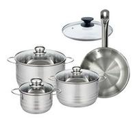 Batterie de cuisine avec 1 poêle 24 cm 1 couvercle et 3 faitouts 16/20/24 cm sans PFAS Fackelmann Eterna Brillant avec couvercles