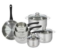Batterie de cuisine avec 1 poêle 24 cm 3 casseroles 12/16/20 cm et 3 faitouts 16/20/24 cm en inox sans PFAS Fackelmann Généva Brillant