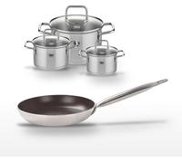 Batterie de cuisine avec 1 poêle 24 cm en aluminium et 3 faitouts 12/14/20 cm en inox sans PFAS Elo Collection Bistro Line Citrin