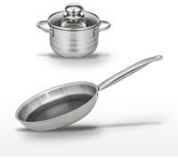 Batterie de cuisine avec 1 poêle 28 cm et 1 faitout 16 cm en inox sans PFAS Elo Collection Relief Solution Brillant